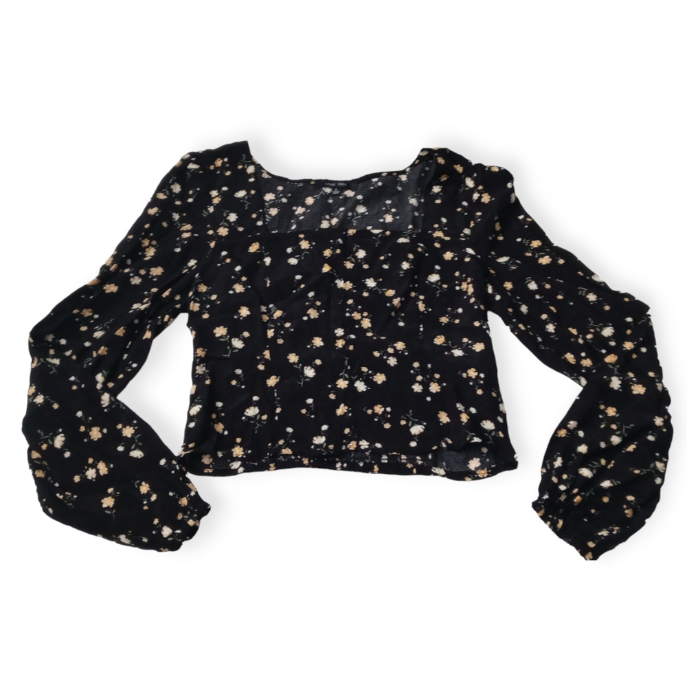 NWOT- LOVE TREE CROPPED LONG SLEEVE BLOUSE. SIZE S. COLOR BlACK, YELLOW - Picture 14 of 15